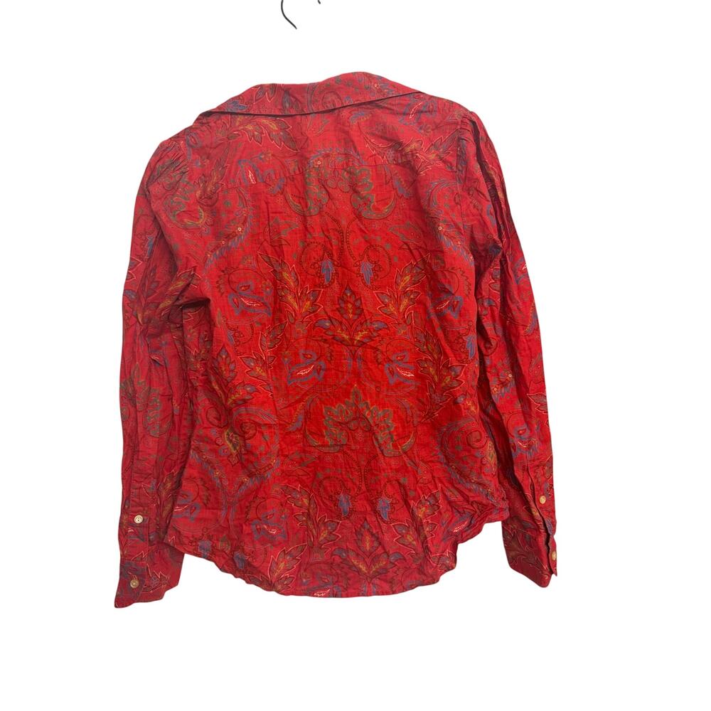 Lauren Jeans Co Ralph Lauren Women’s Red Paisley Ruffle Blouse Boho Western - Picture 6 of 10